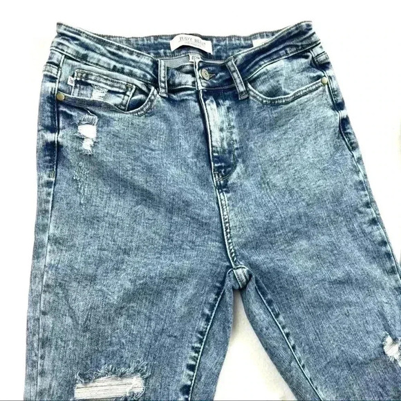 Judy Blue Acid Wash Distress Highrise Stretch Tummy Control Ankle Jean Size 7/27 - Picture 4 of 16